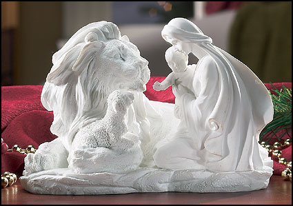 Lion and Lamb with Mary and Infant Figurine 